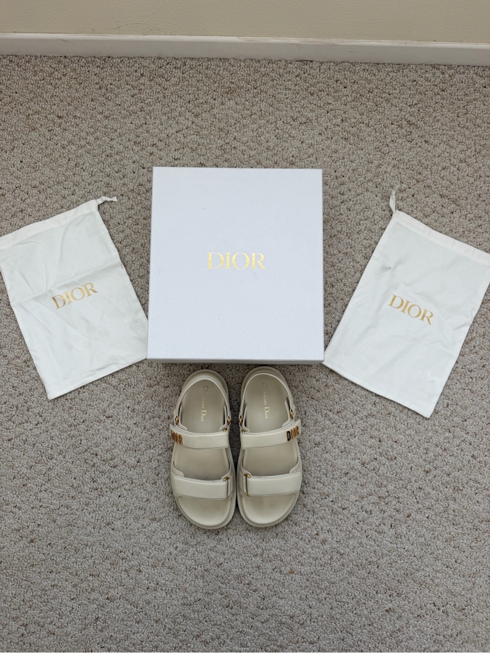 Dior Kids Cream Leather Logo Strap Sandals